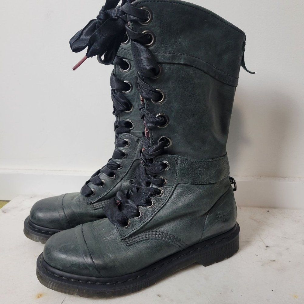Dr. Martens Dark Green Lace-Up Combat Boots - Picture 2 of 13